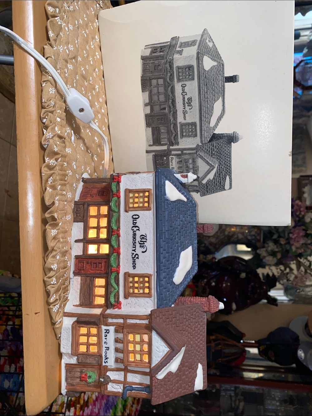 Department 56 Holiday Gift & The Old Curiosity Shop - Blue Roof, Brown Trim